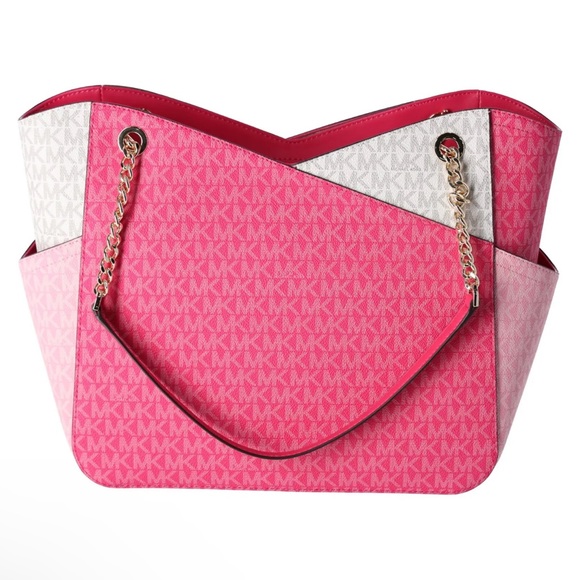 Michael Kors Jet Set Travel Large Chain Shoulder Tote Bag MK Electric Pink Multi - Picture 6 of 9